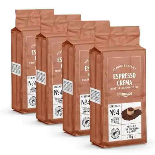Pack 4x250g Café molido Natural Espresso Crema tueste claro - by Amazon