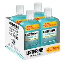 Pack 4x750ml Listerine Mentol Enjuague Bucal