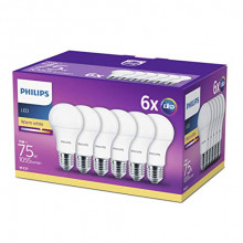 Pack 6 Bombillas LED Philips Lighting esférica E27, blanco cálido, 1055 lúmenes