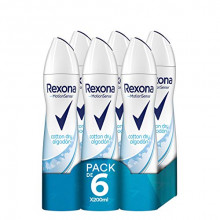 Pack 6 desodorantes Rexona Algodón Antitranspirante Aerosol para Mujer, Protección 48 horas