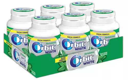 Pack 6 x 46 chicles Orbit White Bote Sin Azúcar Sabor Hierbabuena