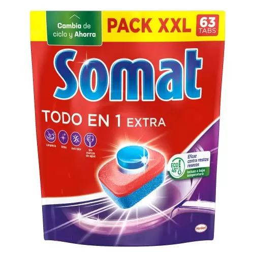 Pack 63 pastillas Somat Todo en 1 detergente paralavavajillas
