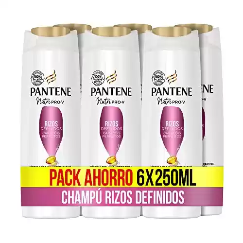 Pack 6x 225ml Champú Pantene Rizos Definidos Nutri Pro-V, Fórmula Pro-V + Antioxidantes