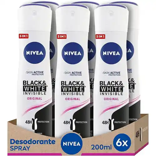 Pack 6x NIVEA Black & White Invisible Original Spray Desodorante 200ml