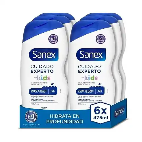 Pack 6x475ml Gel Ducha Cuidado Experto Hipoalergénico Sanex Kids