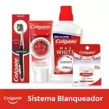 Pack Colgate blanqueamiento Max White: pasta de dientes, cepillo de dientes, enjuague bucal y seda dental