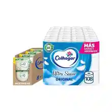 Pack Colhogar Ultra Suave 108 Rollos papel higiénico + Toallitas Húmedas Aloe 640 Uds