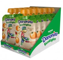 Pack de 12 bolsitas de Danonino Pouch sin azúcares añadidos, alimento Infantil Ecológico Con Naranja, Manzana Y Plátano
