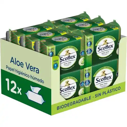 Pack de 12x Papel Higiénico Húmedo Scottex Aloe Vera (792 toallitas)