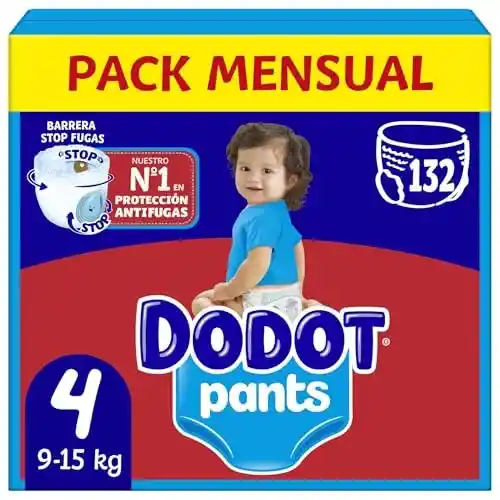 Pack de 132 Pañales Dodot Bebé Pants Talla 4 (9-15 kg) con ajuste 360° y capa ultraabsorbente