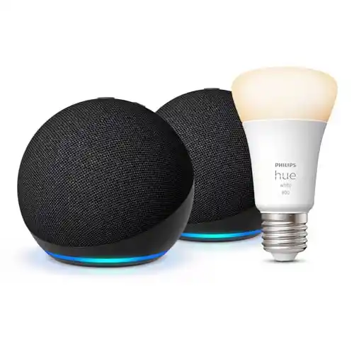 Pack de 2 Echo Dot 5ª Generación + Bombilla Philips Hue Smart