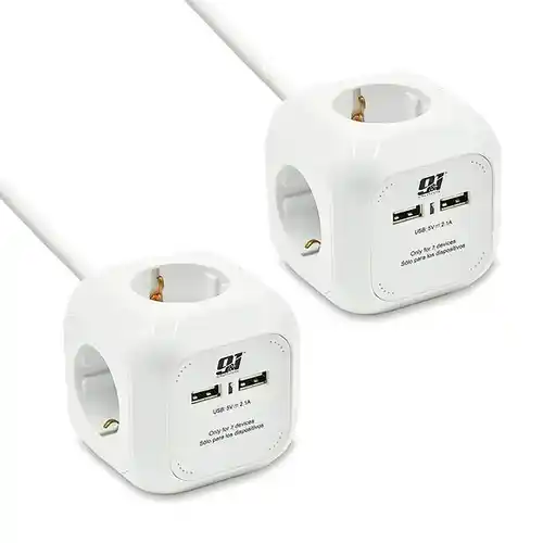 Pack de 2 Regletas en cubo con 4 tomas y 2 USB