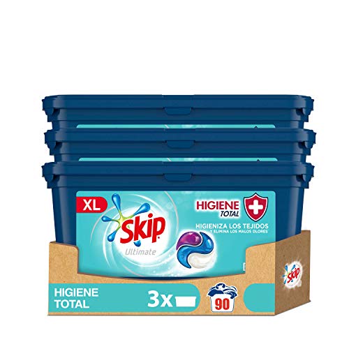 Pack de 3 envases de Skip Ultimate detergente cápsulas 3 en 1 Higiene total (compra recurrente)