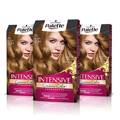 Pack de 3 tintes Palette Intense Cream Coloration Intensive 7.5 Rubio Dorado Caramelo