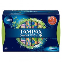 Pack de 3x2 de TAMPAX Compak Pearl Super (108 tampones en total)