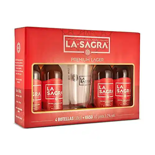 Pack de 4 cervezas 33cl La Sagra + vaso 1/2 pinta