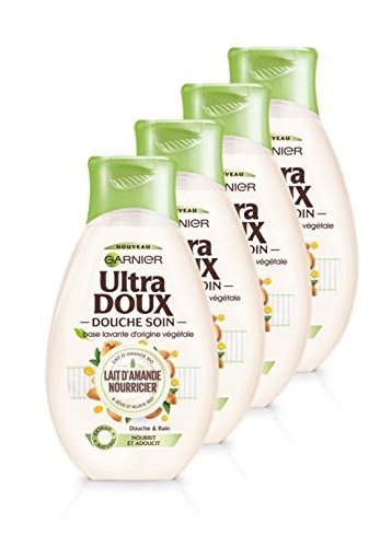Pack de 4 envases de Garnier Ultra Doux ducha cuidado leche de almendra nourricier/Savia de Agave Bio