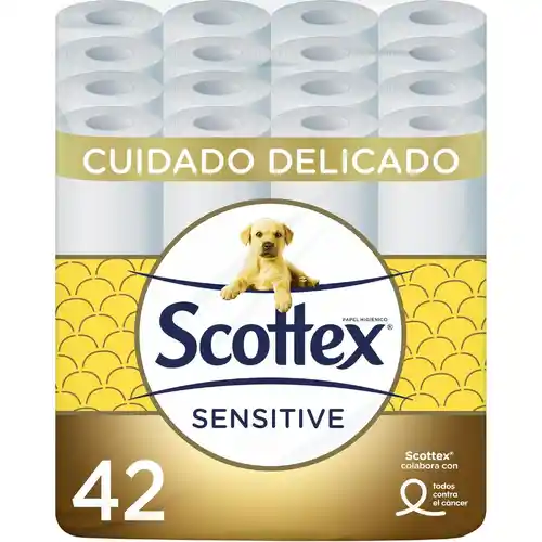 Pack de 42 rollos de papel higiénico Scottex Sensitive con 3 capas y leche de almendra