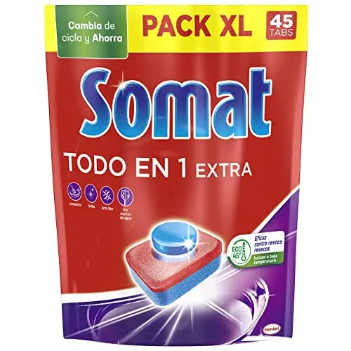 Pack de 45 Pastillas Somat Todo en 1 Detergente para Lavavajillas