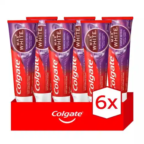 Pack de 6x 75ml Pasta de dientes Colgate Max White Purple Reveal