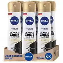 Pack de 6x desodorante antitranspirante NIVEA Black & White Invisible Silky Smooth Spray