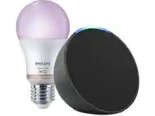 Pack de Echo Pop Altavoz inteligente con Alexa+ Bombilla inteligente Philips Smart LED 8,5 W A60 E27