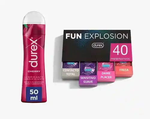Pack Durex Fun Explosion, Pack 40 Preservativos + Lubricante Cherry 50 ml