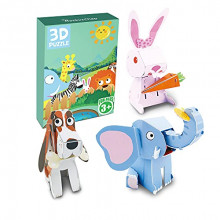 Pack Tres Rompecabezas 3D (Dog Rabbit Elephant)