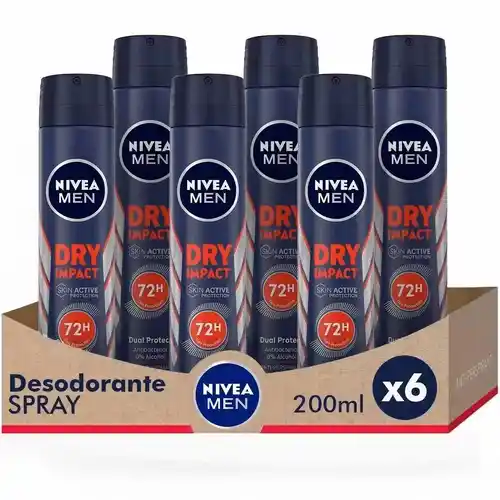 Pck 6x200ml Desodorante Nivea Men Dry Impact Spray