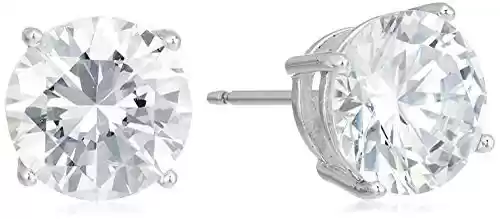 Pendientes de plata de ley chapada en platino con circonita cúbica de corte redondo Amazon Essentials