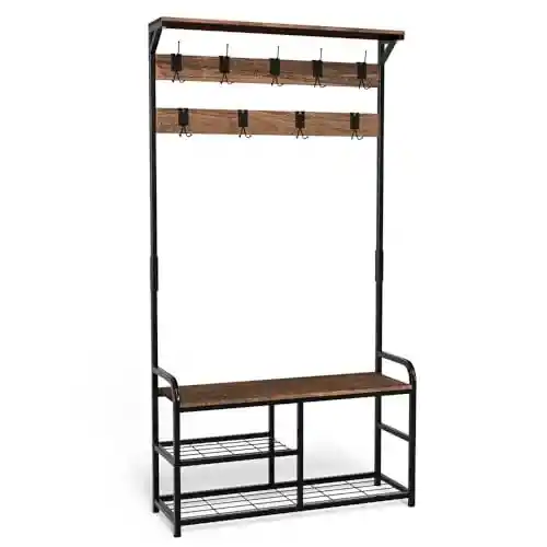Perchero de pie VOUNOT con zapatero y banco (185x85x33cm)