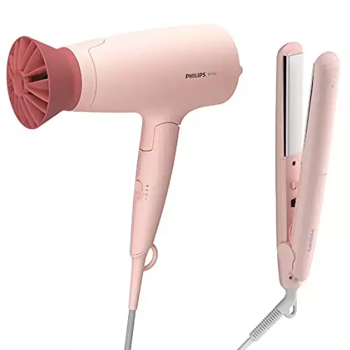 Philips 3000 Series Set de peluquería BHP398/00 Accesorio ThermoProtect de 1600 W y placas con queratina, Color Peach