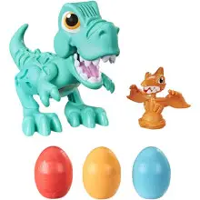 Play-Doh Rex El Dino Glotón con sonidos y huevos de juguete.