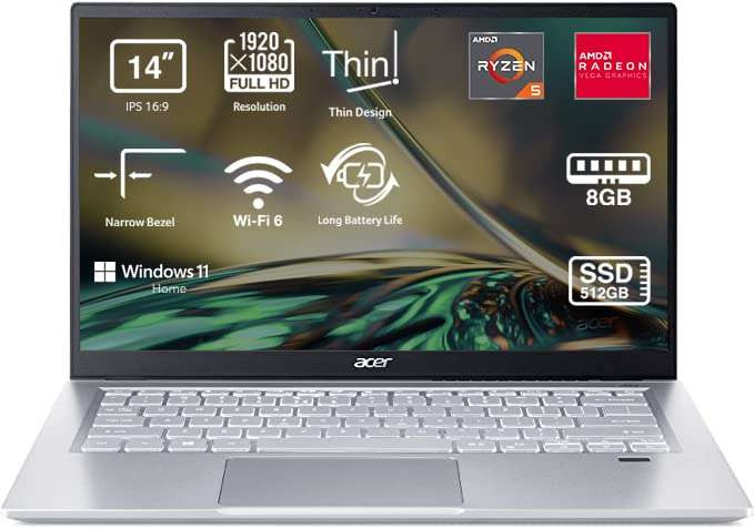 Portátil Acer Swift 3 SF314-43 de 14" AMD Ryzen 5 3500U, 8GB RAM, 512GB SSD