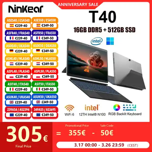 Portátil-Tablet Ninkear T40 2EN1 N100