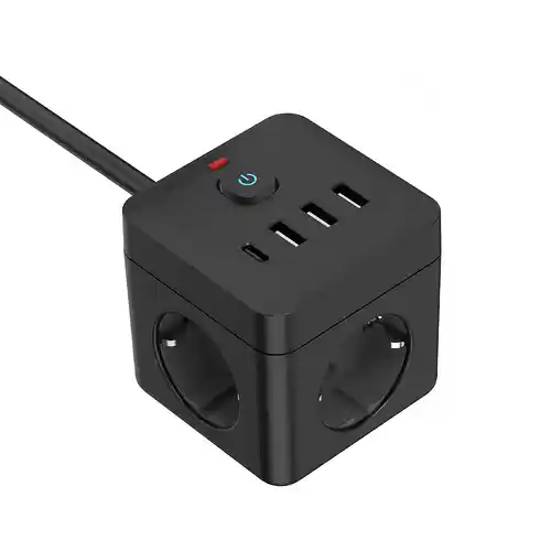 Powercube 7 en 1 Regleta con 3 enchufes + 4 USB