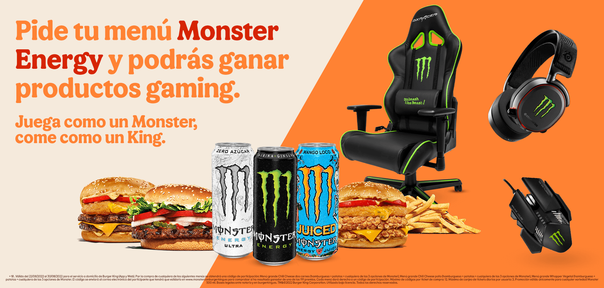 Premios gaming Monster Gamer (auriculares, ratones o sillas gaming) gratis con la compra de menús Monster Energy seleccionados
