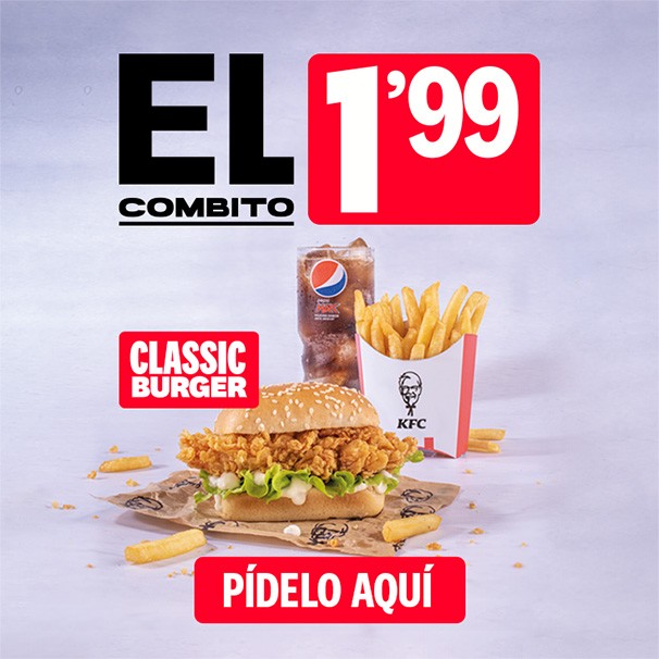 Promoción El combito por 1,99€ en KFC (disponible en restaurante, KFC Auto y para llevar)