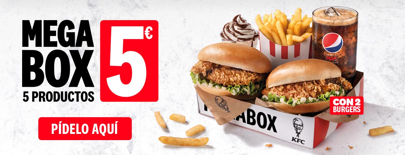 Promoción Mega Box: 5 productos por 5€ en KFC