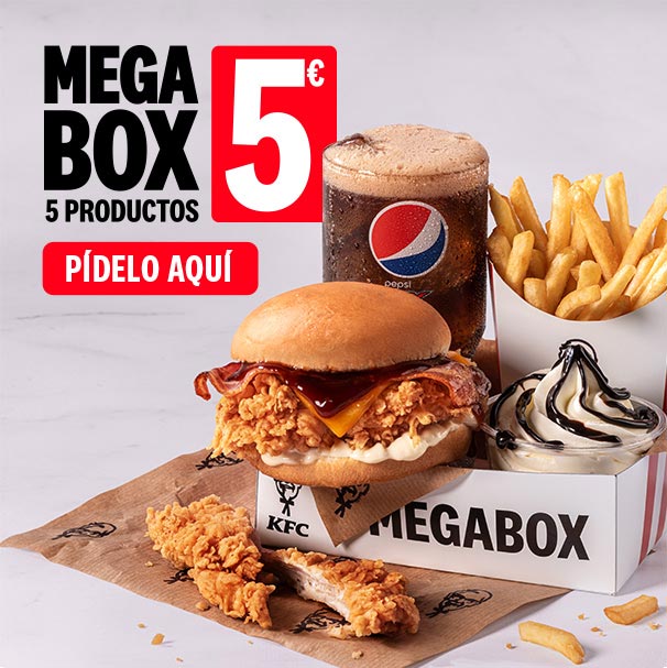 Promoción Megabox en KFC: 5 productos por 5€ (disponible en restaurante, KFC Auto y para llevar)