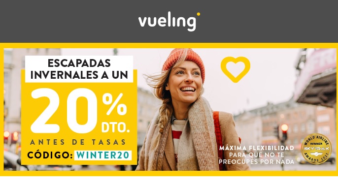 Promoción Vueling: cupón 20% para volar entre el 15 de enero y 31 de marzo