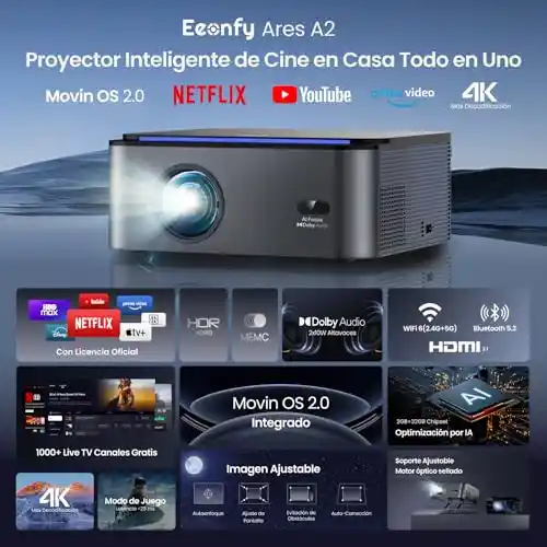Proyector 4K Nativo 1000ANSI 20W Dolby Audio