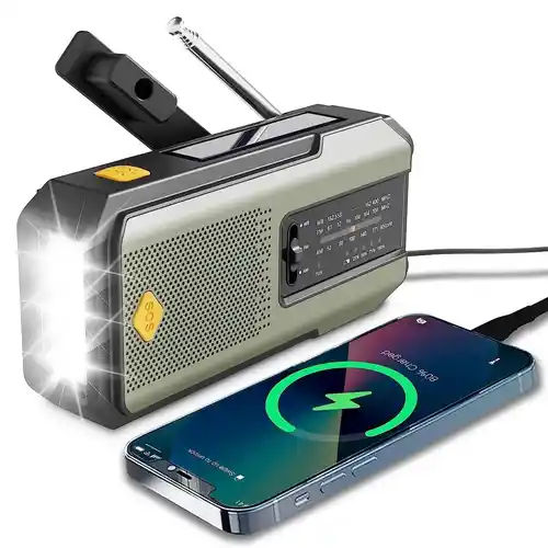 Radio de emergencia con luz LED, powerbank y carga solar