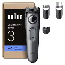 Recortadora de barba Braun Series 3 con 4 accesorios y 50 min de uso.