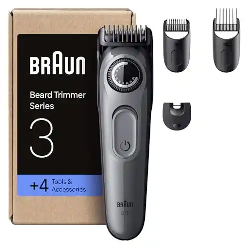 Recortadora de barba Braun Series 3 con 4 accesorios y 50 min de uso.