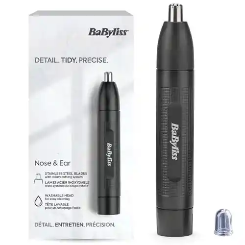 Recortadora de nariz y orejas BaByliss E650E con 2 cuchillas de acero inoxidable y cabezal extraíble