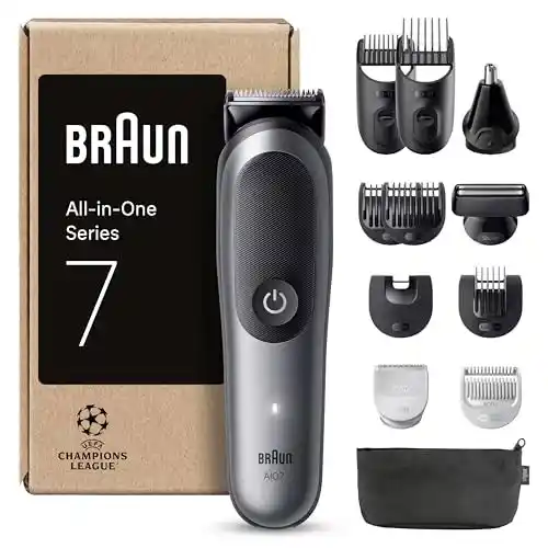 Recortadora todo en uno Braun Series 7 con 120 min de autonomía.