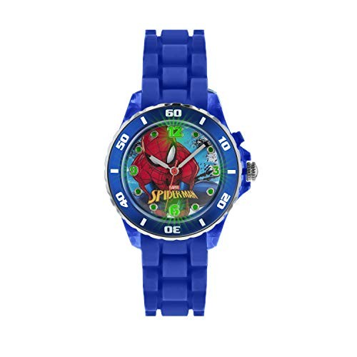 Reloj Infantil Spiderman, de Cuarzo, con esfera Analógica, Pantalla y Correa de Caucho Azul