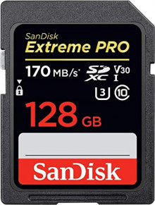 Tarjeta de memoria SDXC 128 GB SanDisk Extreme PRO hasta 170 MB/s, Class 10, U3 y V30
