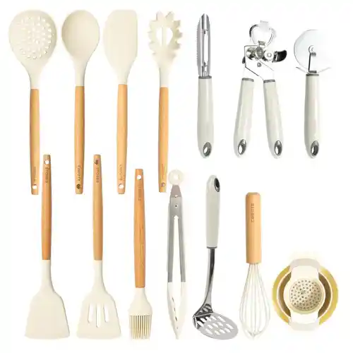 Set 16x Utensilios de Cocina de Silicona y madera Carote